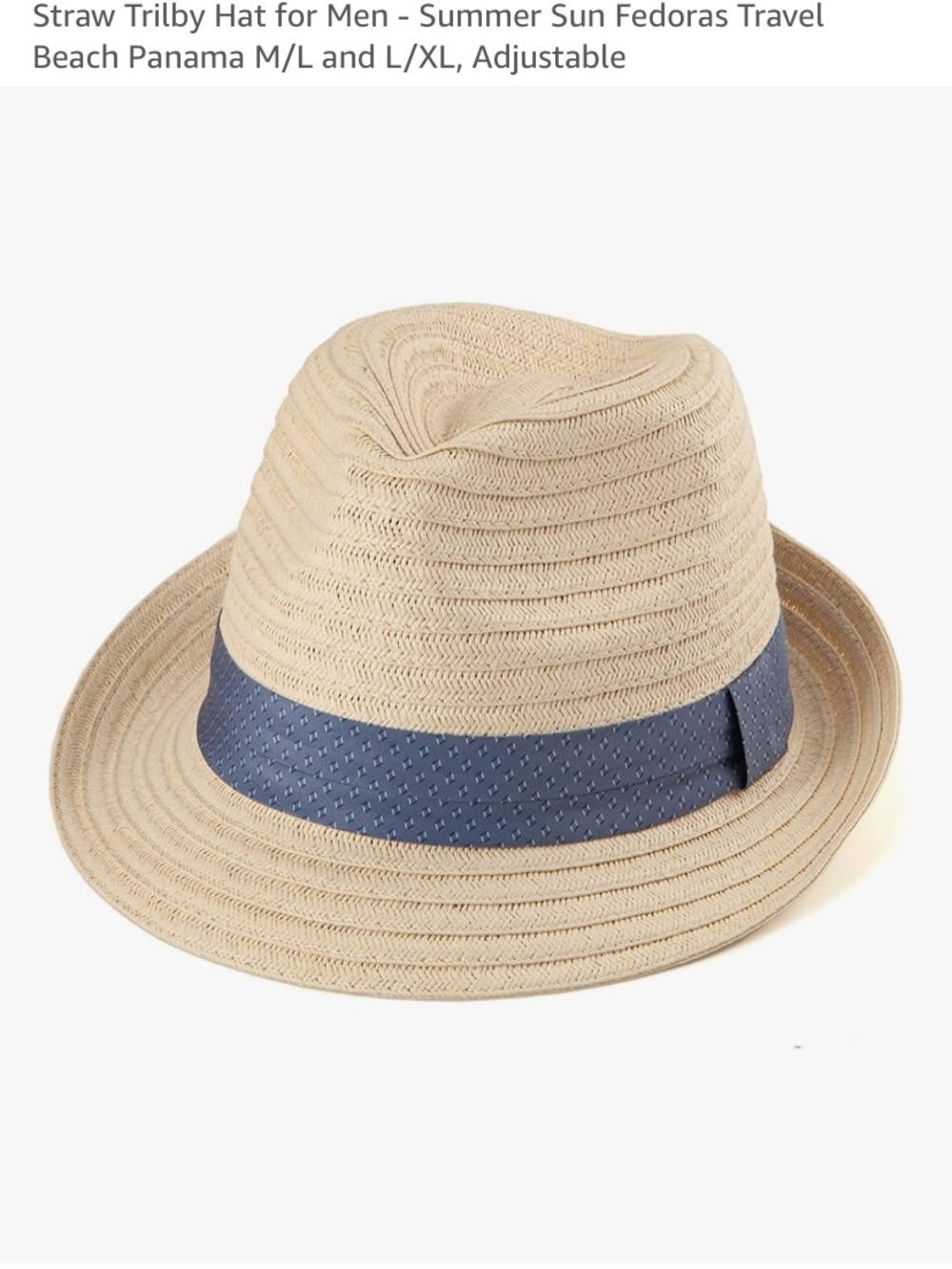 Men's Straw Trilby Hat with Navy Band - Lightweight Summer Fedora
